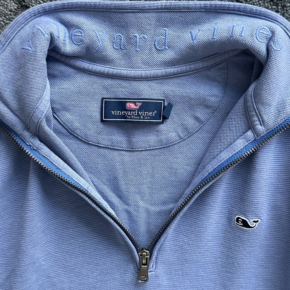 Vineyard Vines Saltwater Quarter Zip Soft Blue Fabric size XS - Picture 7 of 8